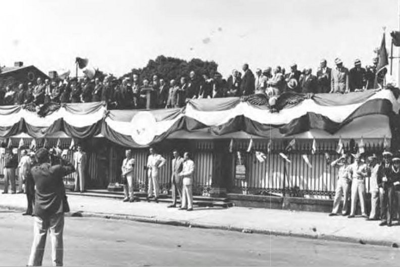 Photo of President Eisenhower addressing the crowd at Jackson Square on October 17, 1953.