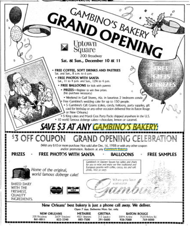 An ad from the December 8, 1988 edition of the Times-Picayune.