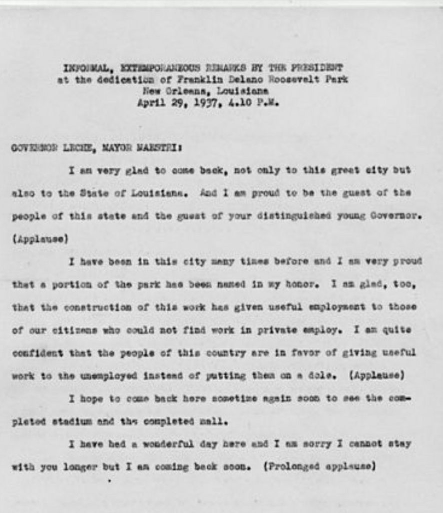 A copy of FDR’s speech from the dedication ceremony.