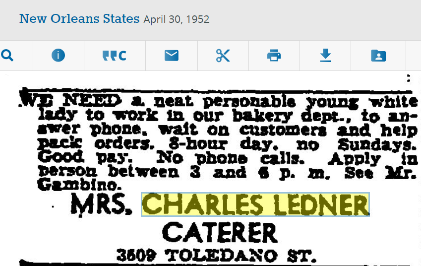 An ad from the April 30, 1952 edition of the New Orleans States.