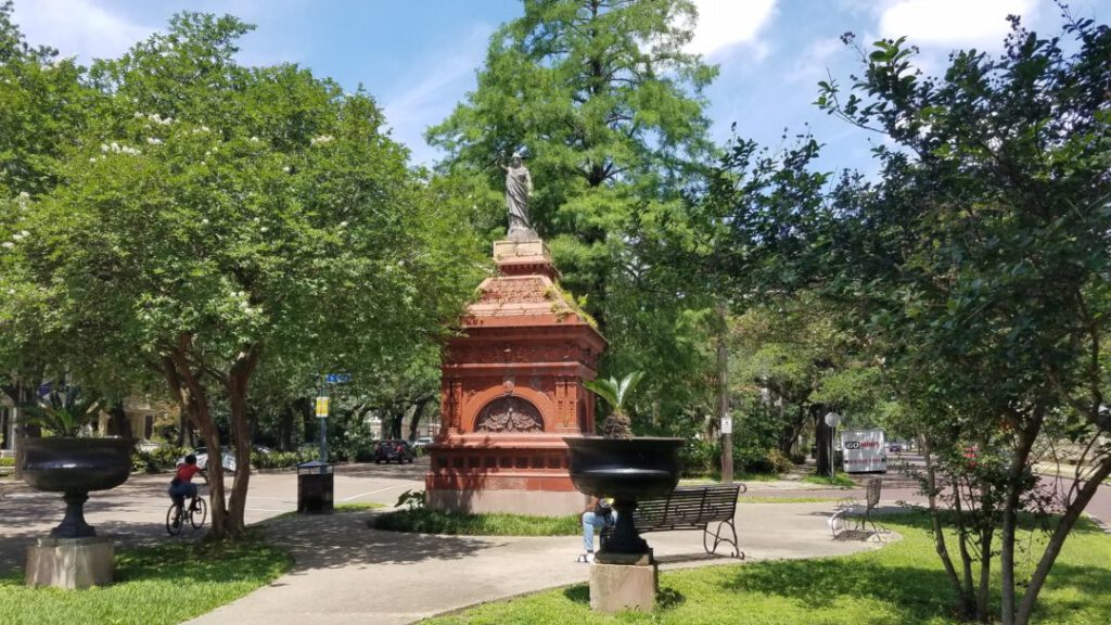 “Peace, the Genius of History” at rest in tiny Gayarre Place.